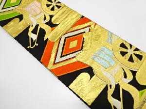 アンティーク　御所車にヱ霞・重ね菱模様織り出し袋帯（着用可）